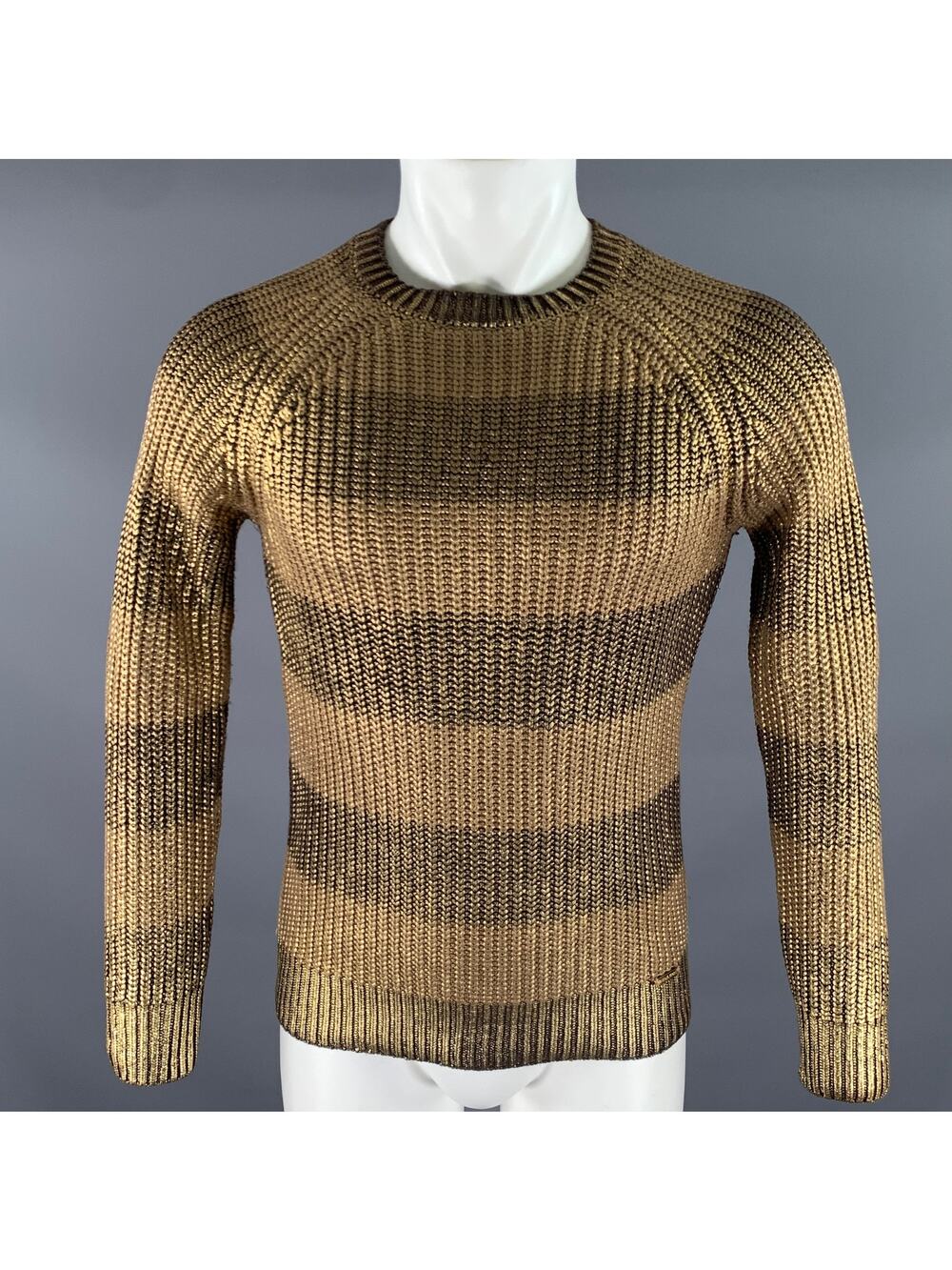MICHAEL KORS Size XS Brown Gold Knit Cotton Viscose Angora Ribbed Sweater